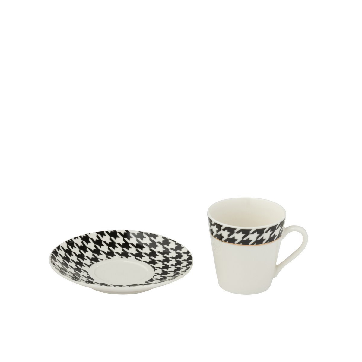 Tasse J-Line Pied-Poule en porcelaine blanche avec soucoupe