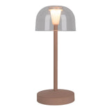 Lampe de table de batterie LED à 2 ert "Gomba" pour l'extérieur et à l'intérieur, en métal et en plastique dans l'amande givré, 18,5 cm de haut