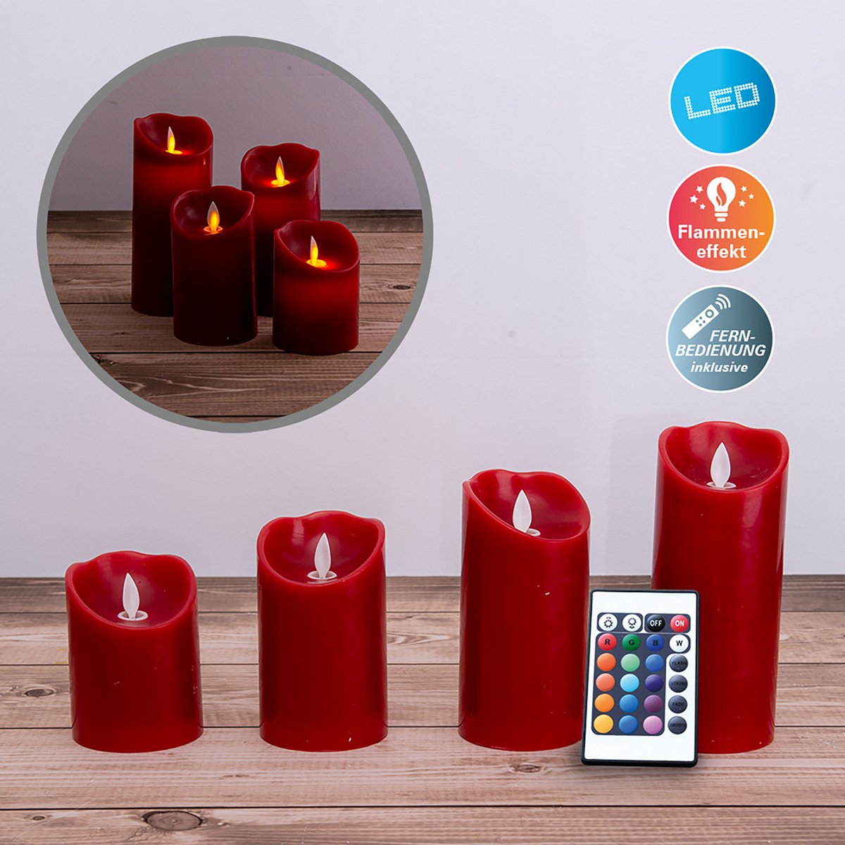 4 Cougies LED Set Decorations de Noël en plastique en rouge avec des LED fermement installées
