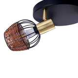 Plafond 3 "Corbis" Rondel, tache métallique en noir, avec or et rotin, avec douille E14, pour salle à manger, salon, couloir ou bureau, éclairage pour le salon, la salle à manger ou le bureau, 38 cm de diamètre de diamètre