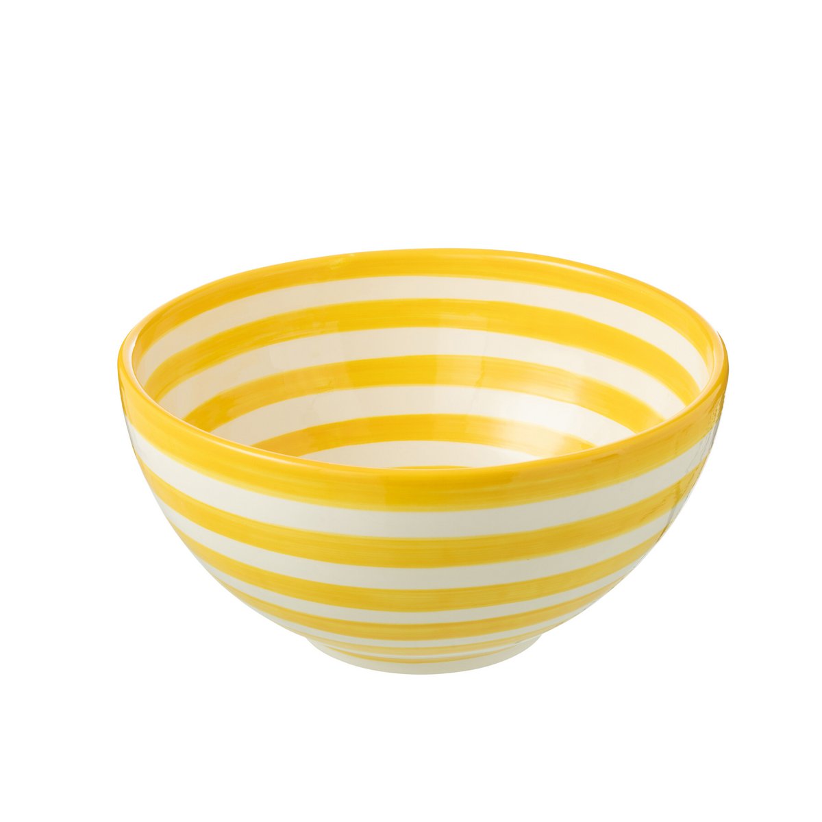 Bol J-Line Grenada Stripes en céramique blanc et jaune, vue de face