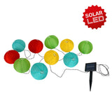 Chaîne légère à 10 solaires textiles LED colorée, pour l'extérieur, chaîne légère-métal et plastique et textile, coloré, avec LED intégrée