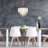Pendard décoratif "Crystallo", lampe suspendue en métal, matériau transparent en plastique et textile blanc, socket E27, pour salle à manger, salon, couloir ou bureau, 30 cm de diamètre