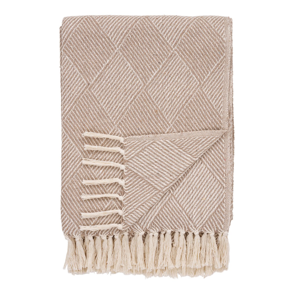 Plaid Bursa Taupe/Beige drapé sur un canapé moderne