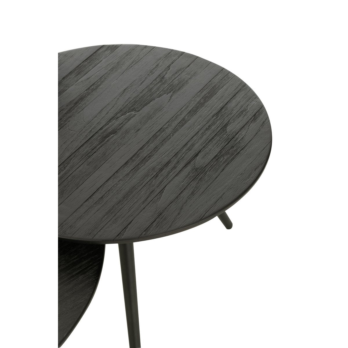 Table J-Line ronde en bois noir dans un salon moderne.