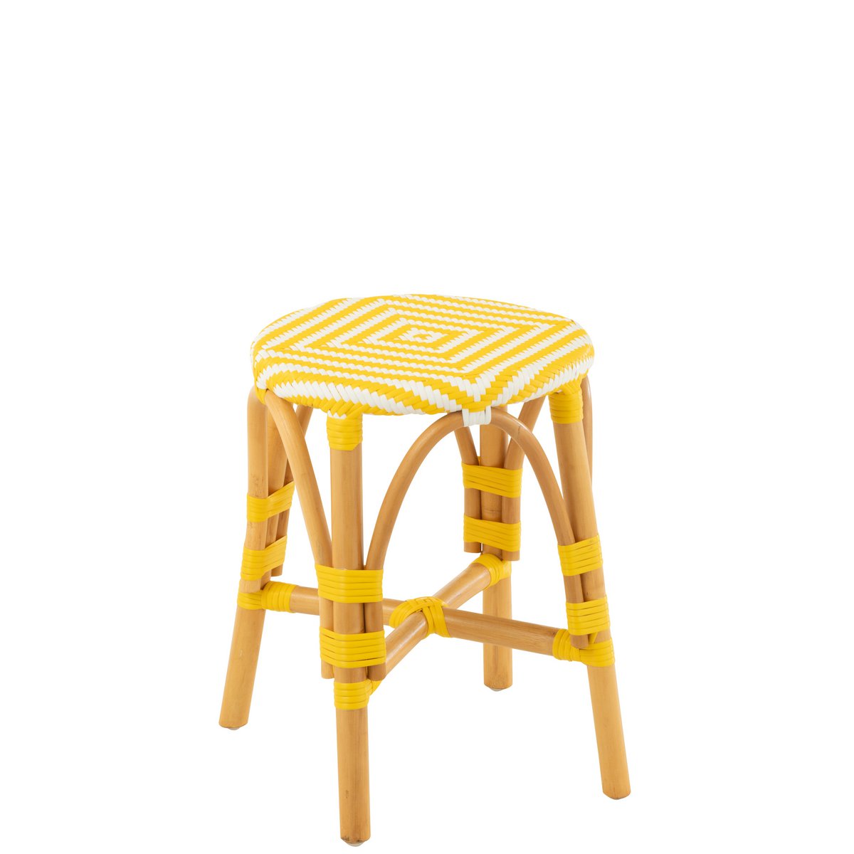 Tabouret en rotin jaune J-Line, détail des pieds