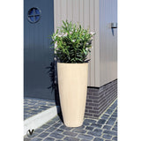 Cache-pot beige à rayures en grès
