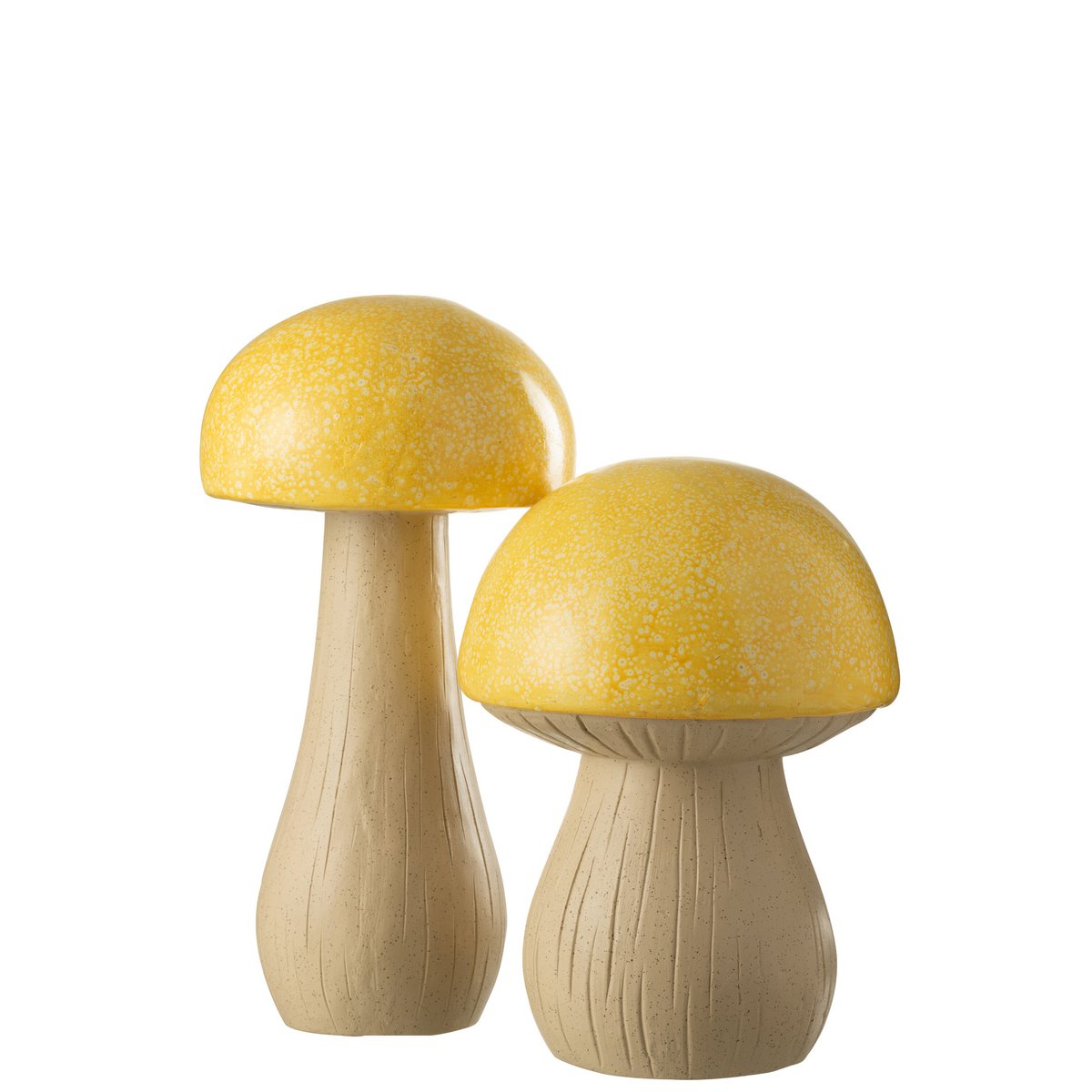 Lot de 2 champignons décoratifs jaunes J-Line dans un jardin