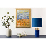 Lampe de table "Bordo" 32 cm de haut en métal et en velours en or et bleu, avec version E14, lampe pour salle à manger, salon, couloir ou bureau