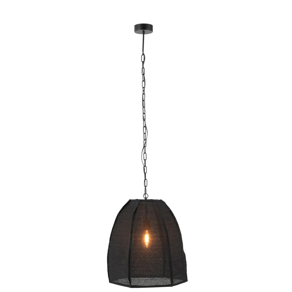 Plafonnier Poire Lin Noir J-Line - Présentation dans un salon moderne.