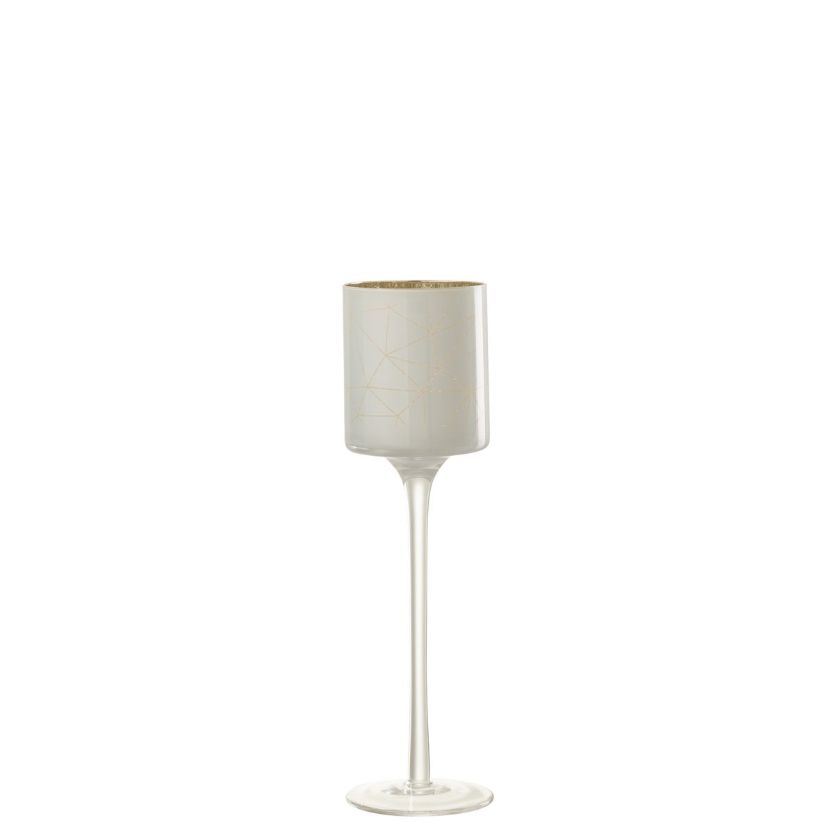 Photophore J-Line Milano sur pied en verre blanc et or, vue de face
