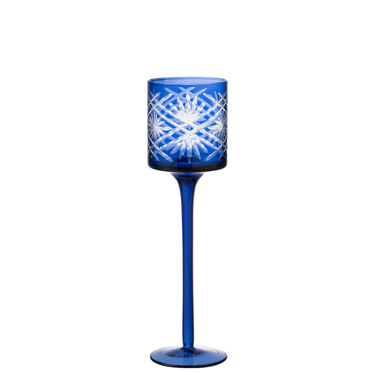 Photophore J-Line sur pied Santorini en verre bleu, vue de face