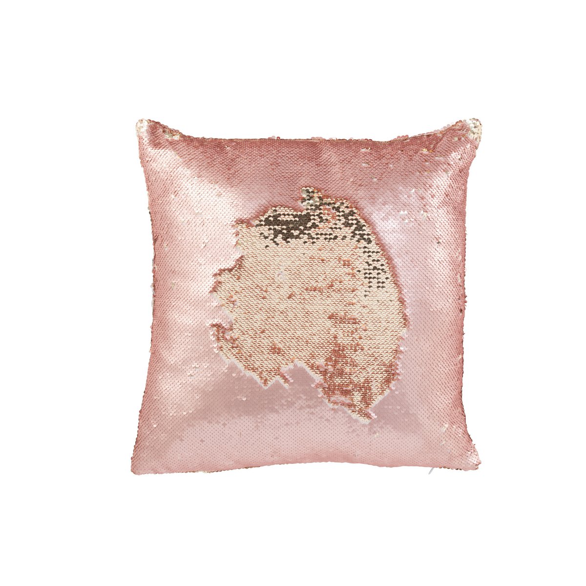 Coussin J-Line réversible en coton et lin rose et champagne, vue 1
