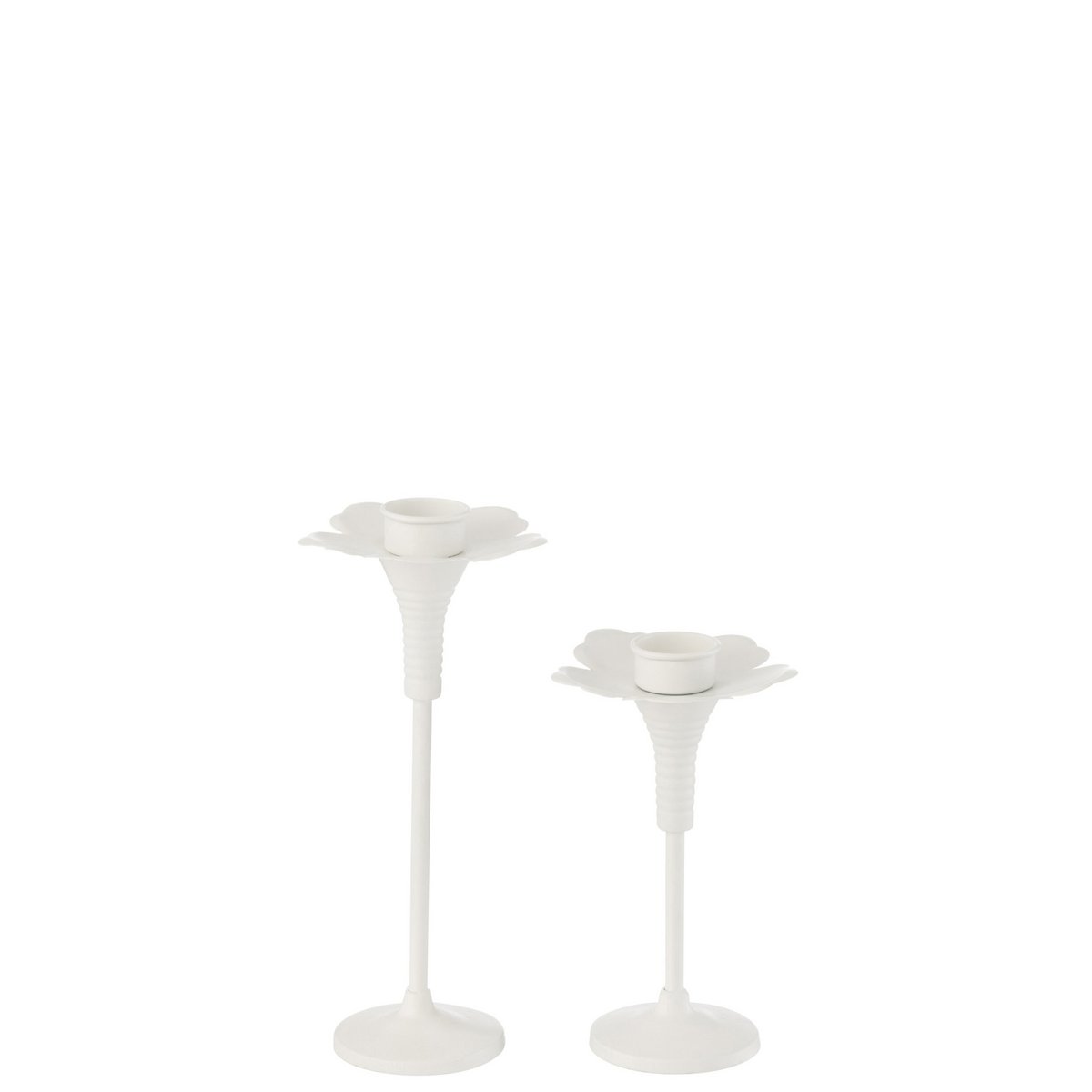 J-Line Set De 2 Bougeoirs Oldies Métal Blanc