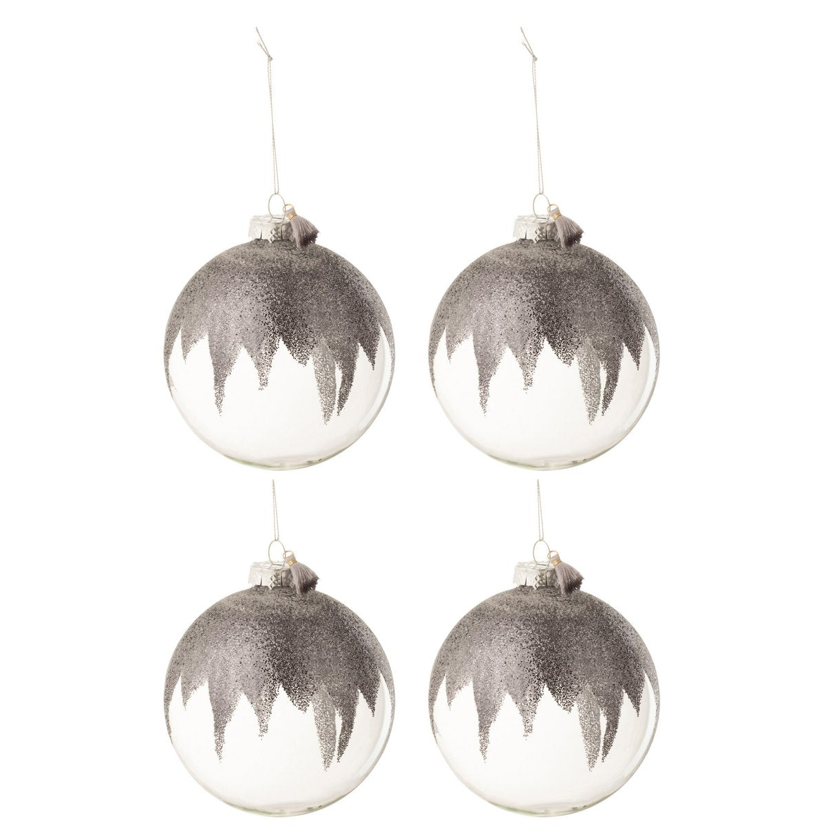 Boules de Noël en verre gris et transparent de J-Line, ensemble de quatre