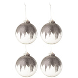 Boules de Noël en verre gris et transparent de J-Line, ensemble de quatre