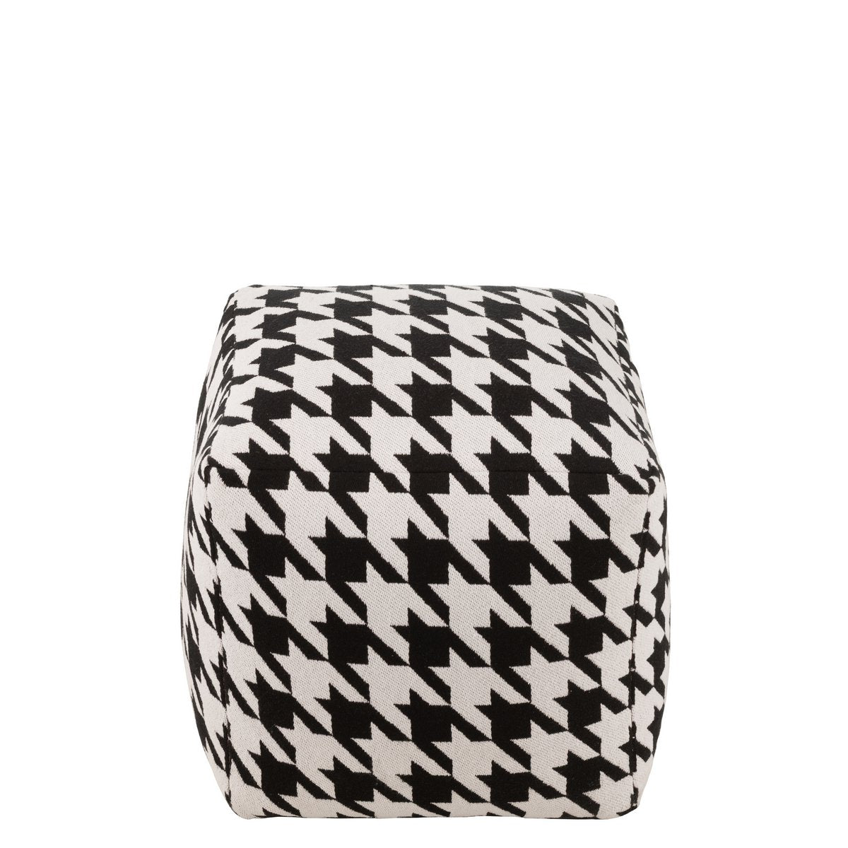 Pouf J-Line Wide motif pied-de-poule en coton blanc et noir, vue de face