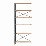 Étagère large en métal noir et MDF, vue de face avec objets de décoration