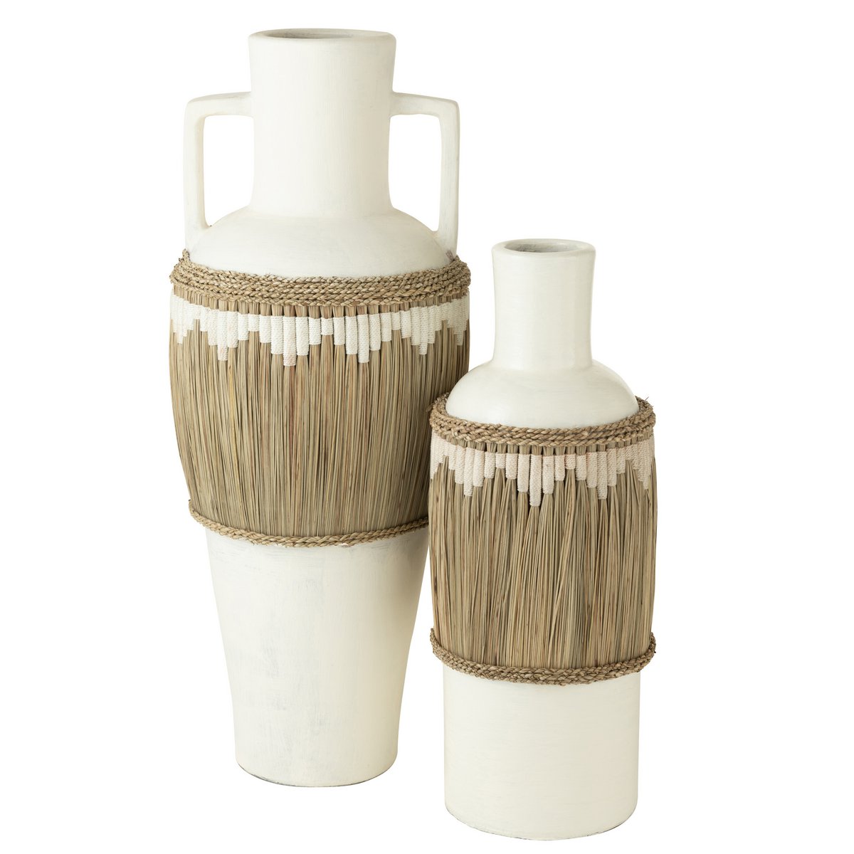 Vase J-Line en céramique blanc avec motifs terre cuite et herbe
