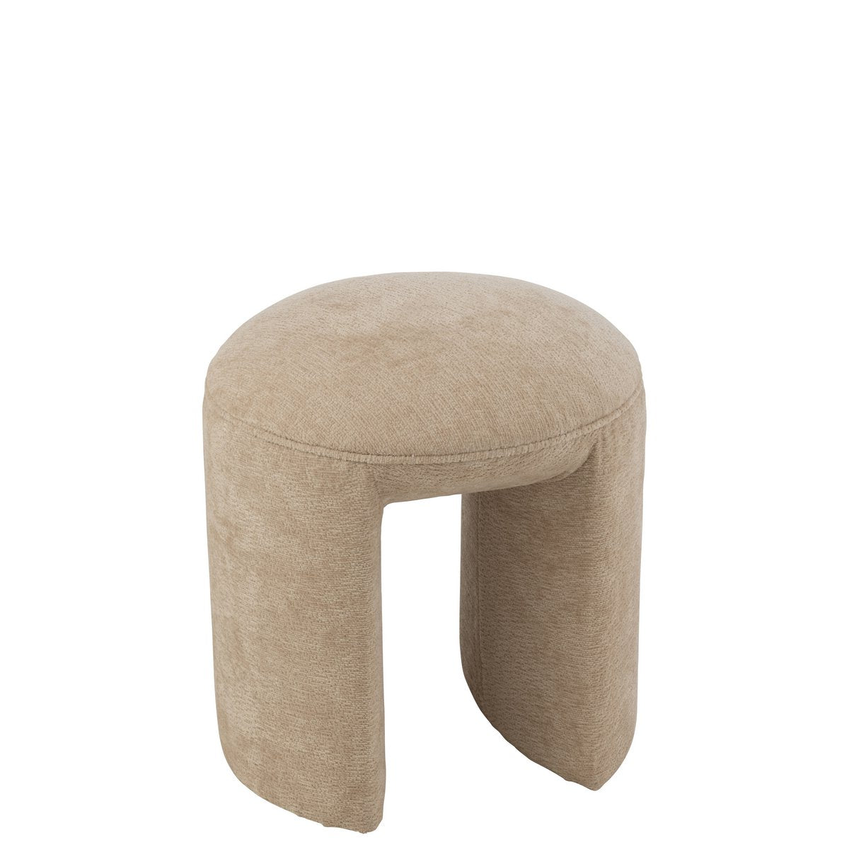Tabouret J-Line rond en textile beige, vue de face