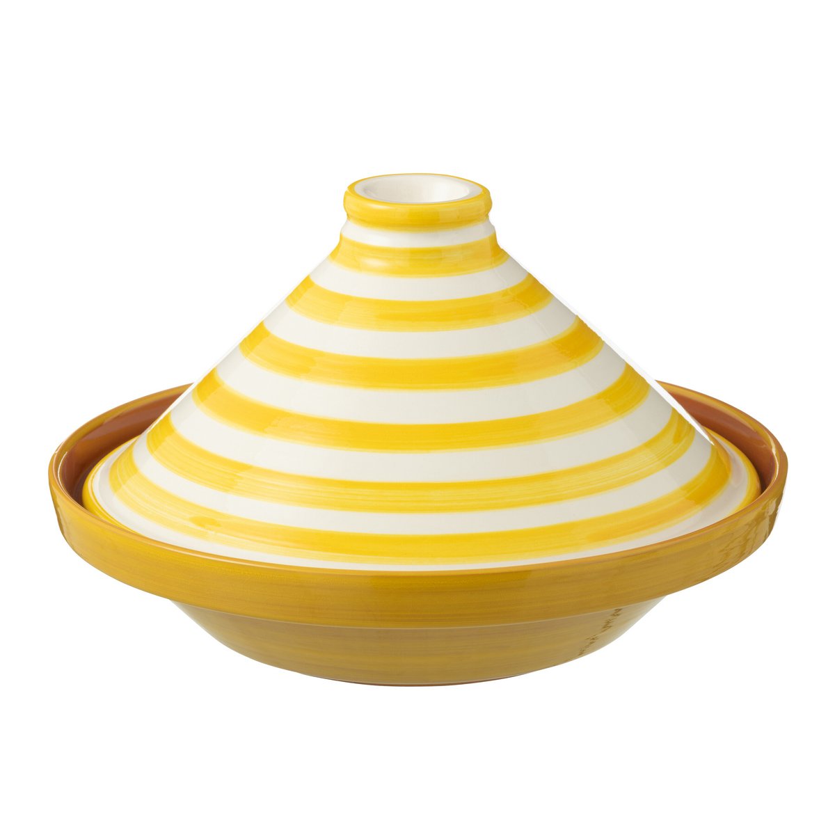 Tajine Grenada Stripes de J-Line - Céramique blanche et jaune, vue de face