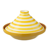 Tajine Grenada Stripes de J-Line - Céramique blanche et jaune, vue de face