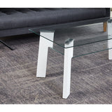 Détail du plateau en verre de la table basse