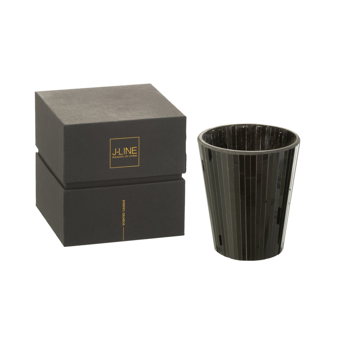 Bougie J-Line Noa sur une table de salon, entourée de décorations modernes.