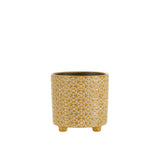 Pot de fleurs J-Line en céramique ocre, vue latérale montrant la finition