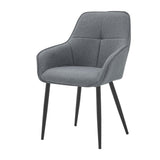 Détail du dossier matelassé du fauteuil en lin gris