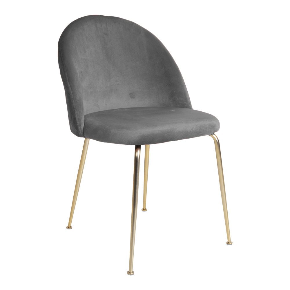 Chaise Geneve en velours gris avec pieds en métal, vue de face