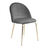 Chaise Geneve en velours gris avec pieds en métal, vue de face