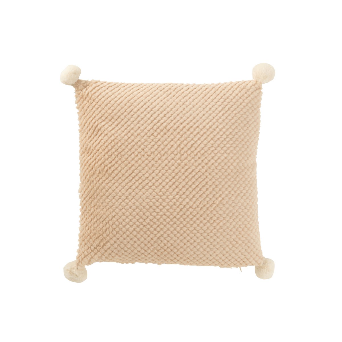 Coussin Soft Pompoms J-Line en coton beige avec pompons décoratifs