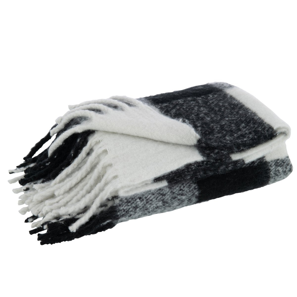 Plaid J-Line noir et blanc en polyester, vue d'ensemble