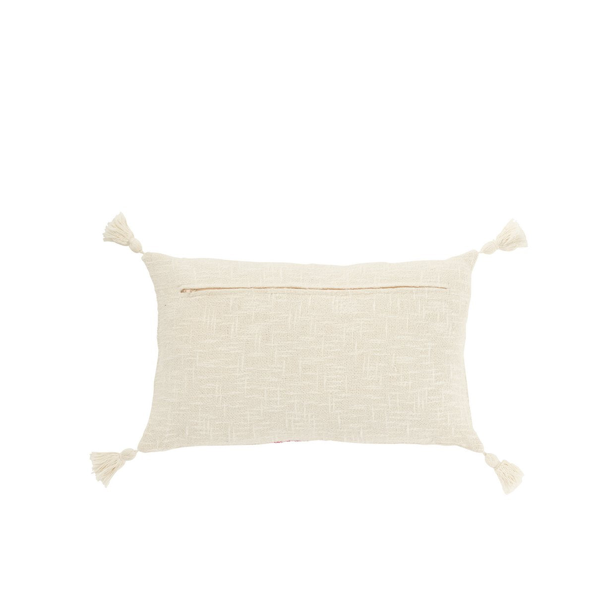 Coussin J-Line rayures rectangle en coton blanc et rose, vue de face