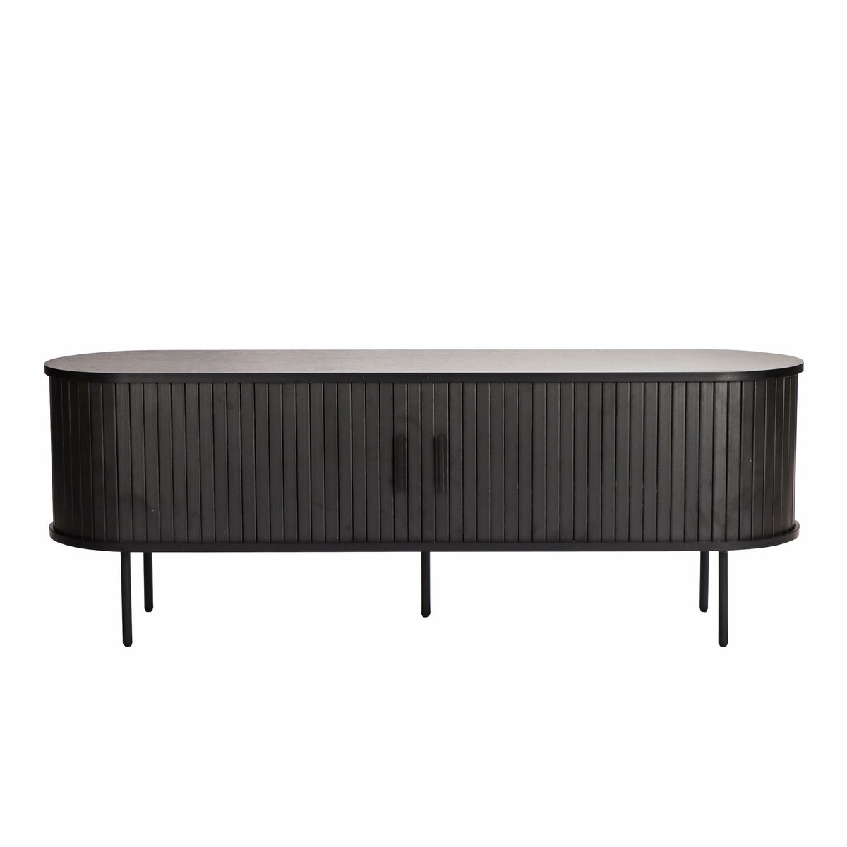 Lowboard noir avec design minimaliste et portes coulissantes