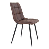 Détail du siège en microfibre marron de la chaise Middelfart