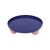 Plateau Double Funky Rond Grand en métal bleu sur pieds sphériques