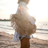 Sac à bandoulière beige avec franges Sac de plage Fourre-tout Sac de courses SUMBAWA