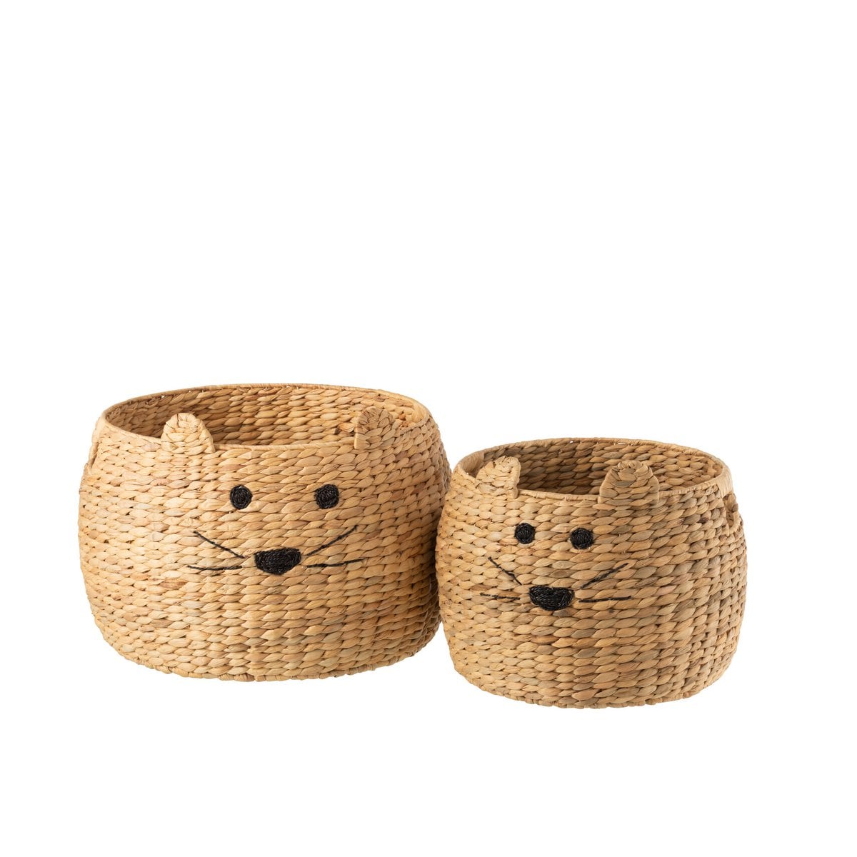 Panier J-Line Cat en jacinthe d'eau, vue de face avec motif chat