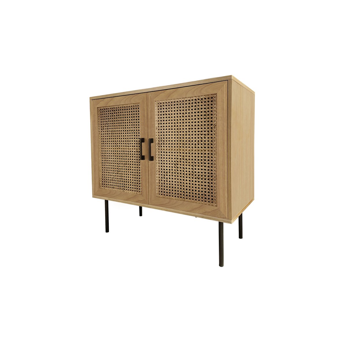 Détail du tissage en rotin de la commode