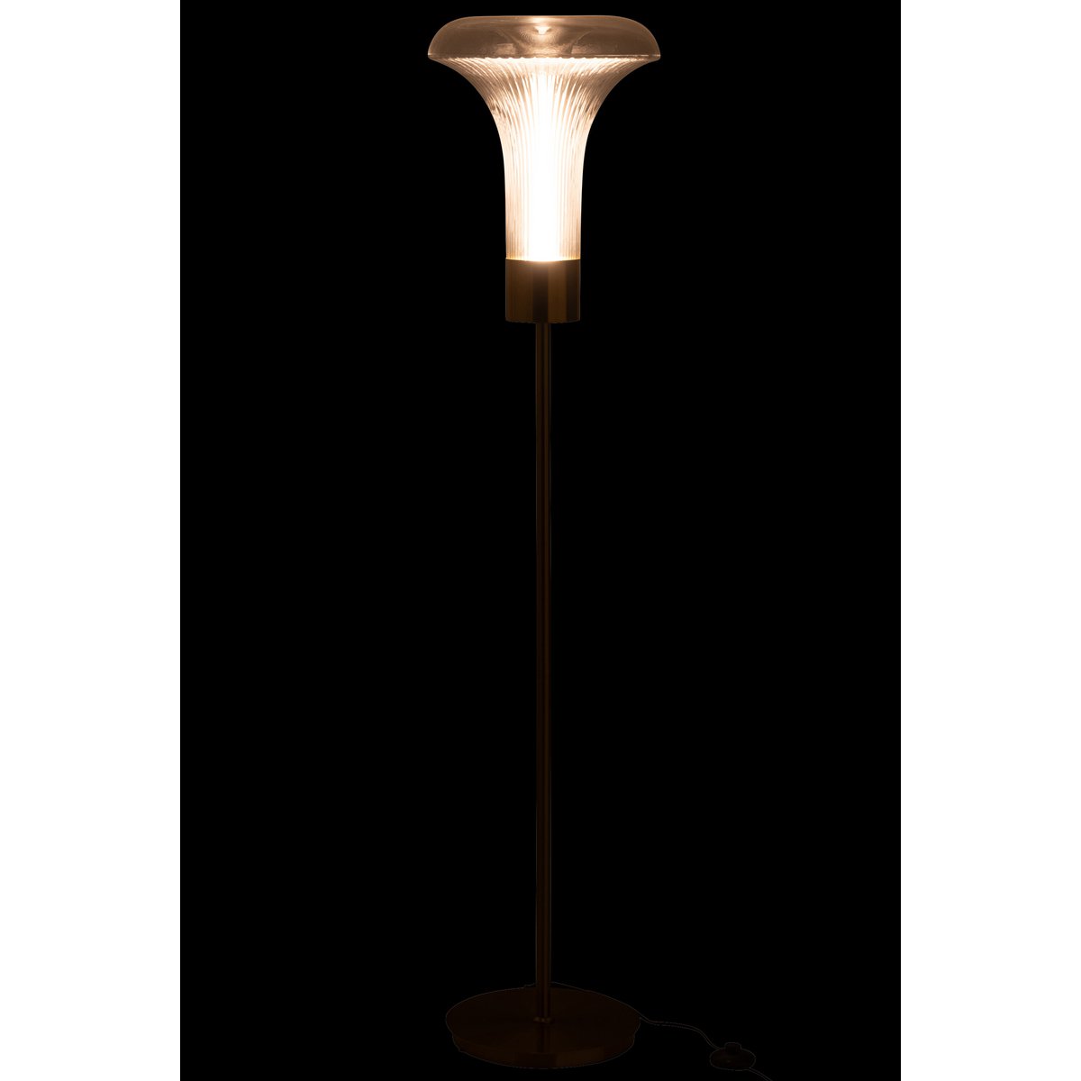 Vue rapprochée de l'abat-jour en verre transparent du lampadaire J-Line