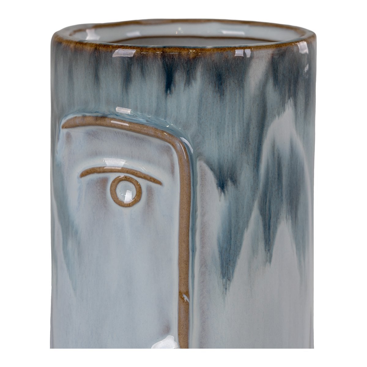 Détail du design peint à la main sur le vase bleu bicolore