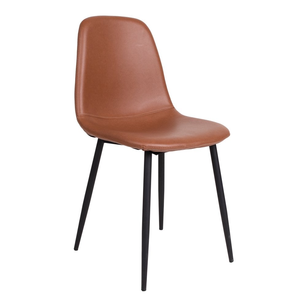Chaise Stockholm en cuir PU marron avec pieds en métal noir