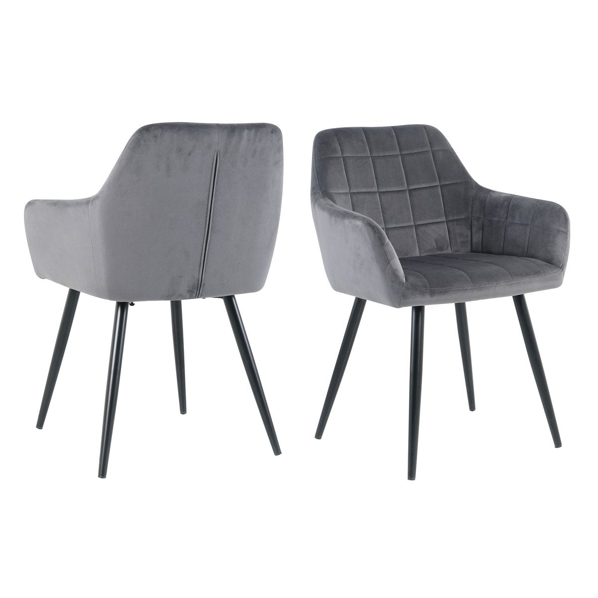 Fauteuil en velours gris avec surpiqûre carrée, vue de face