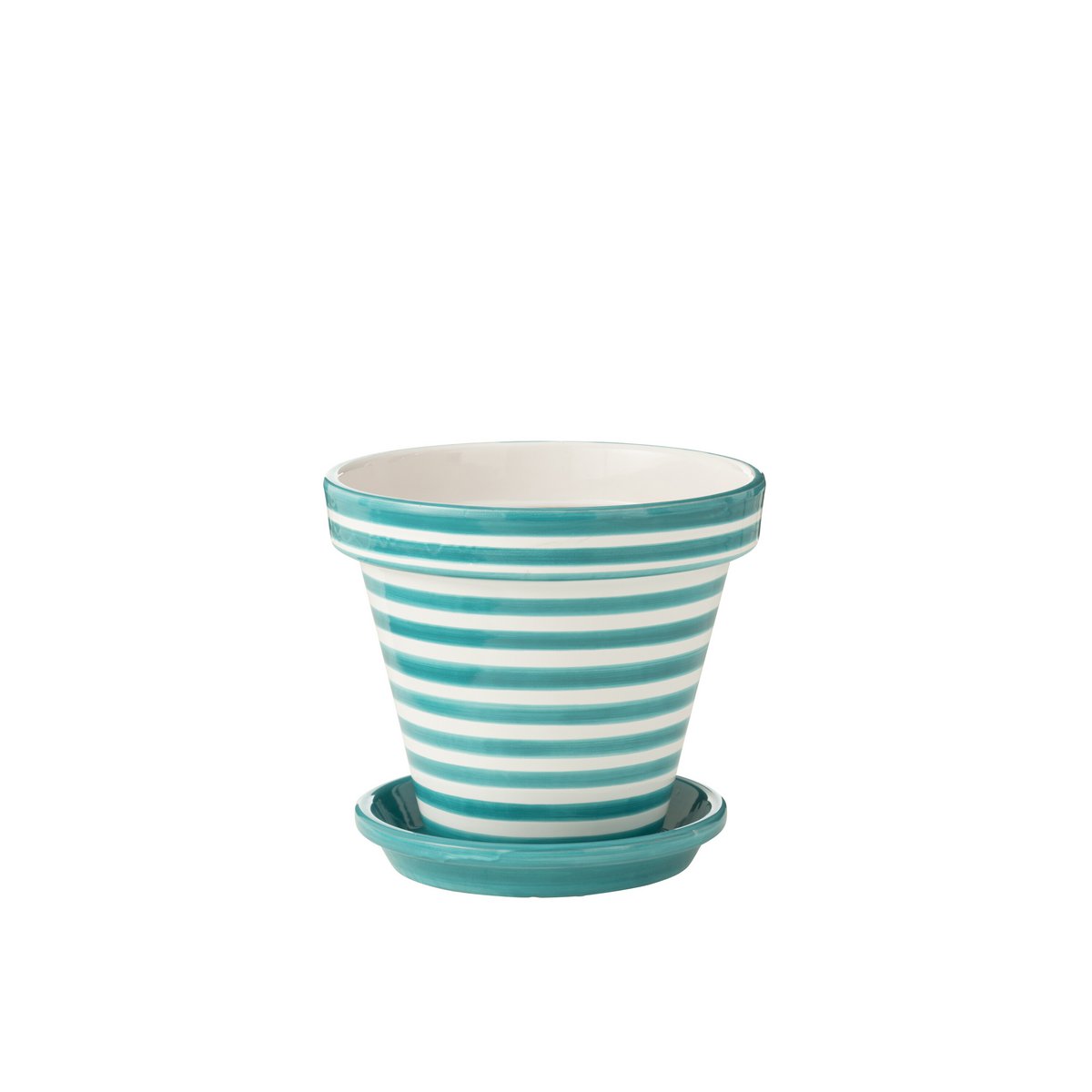 Pot de fleurs J-Lline Grenade Stripes dans un jardin ensoleillé