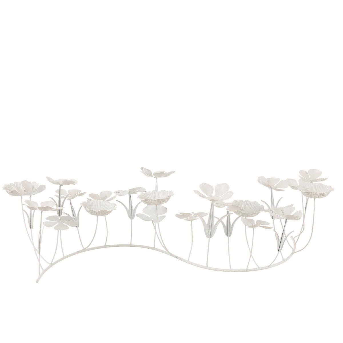 Bougeoir J-Line en métal blanc avec motif de fleurs, vue de face