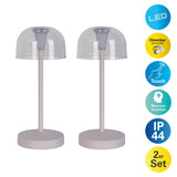 2 Set LED Battery Table Light "Gomba" pour l'extérieur et à l'intérieur, en métal et en plastique en blanc, 18,5 cm de haut