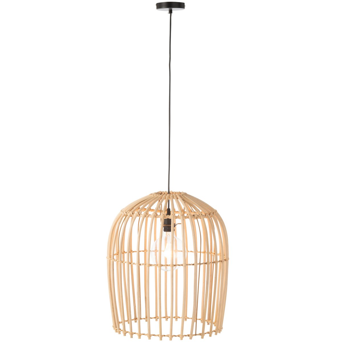 Lampe suspendue Wie en rotin naturel vue de face, design élégant