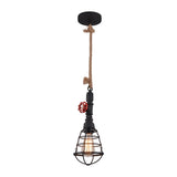 Pendent lampe "Regia", black metal, corde de chanvre, version E27, éclairage pour le salon, salle de jeunesse ou bureau